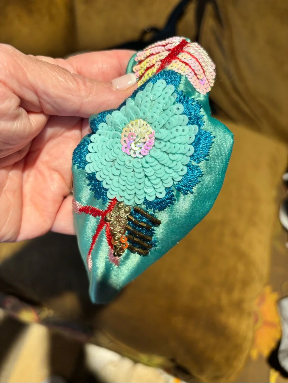 Hand-Embroidered Sequin Teal Floral Women’s Hair Accessory